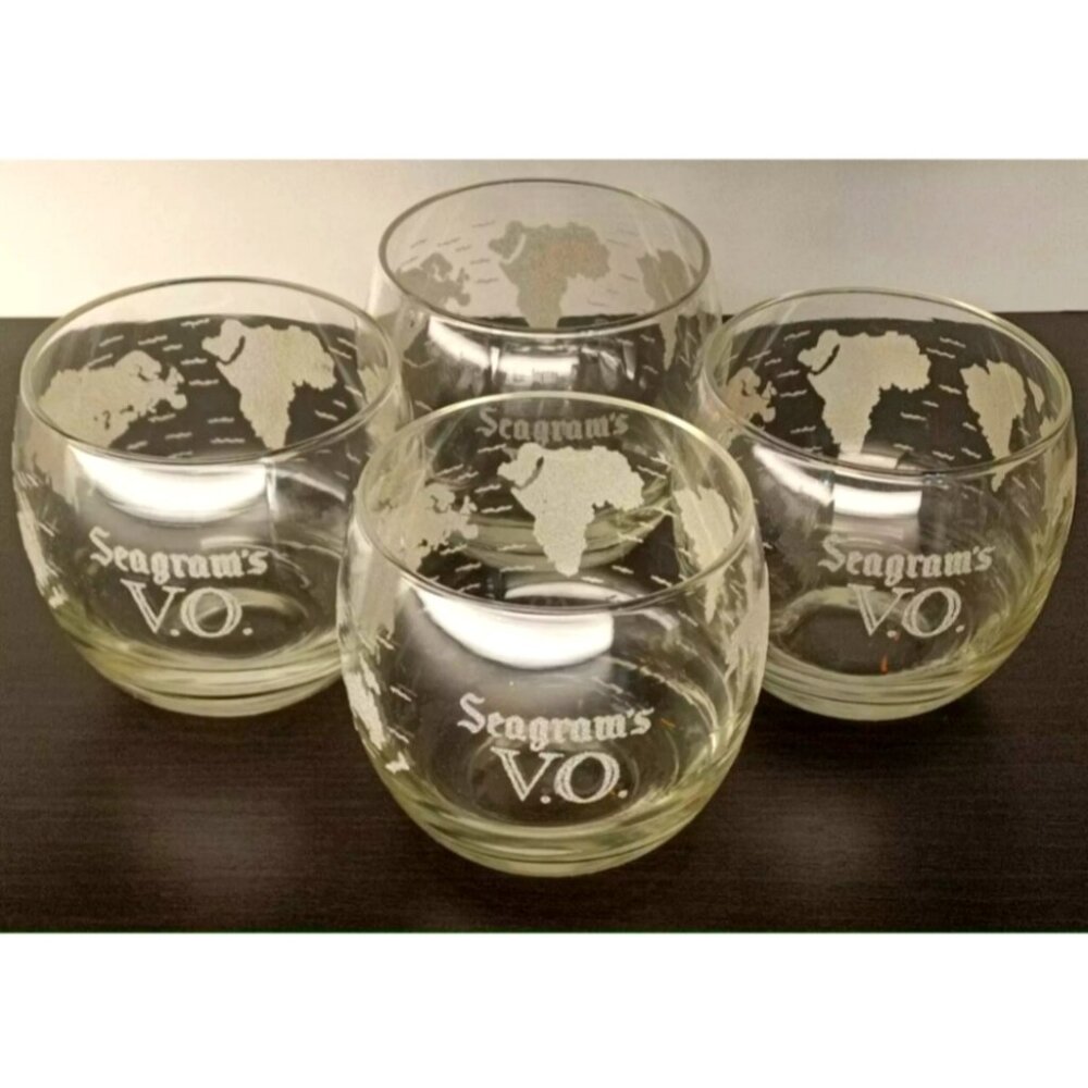 Vintage Seagram's Lowball Glasses - World Map Graphic - VO Edition set of 4